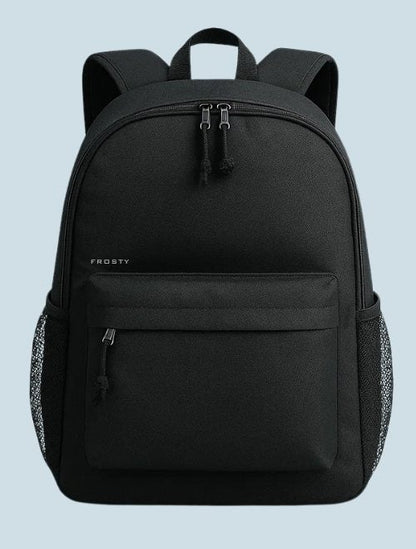 FROSTY Backpack Cooler closed, looks like an everyday black backpack